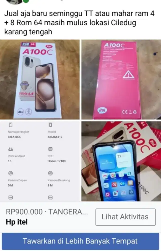 Itel a100c warna hitam