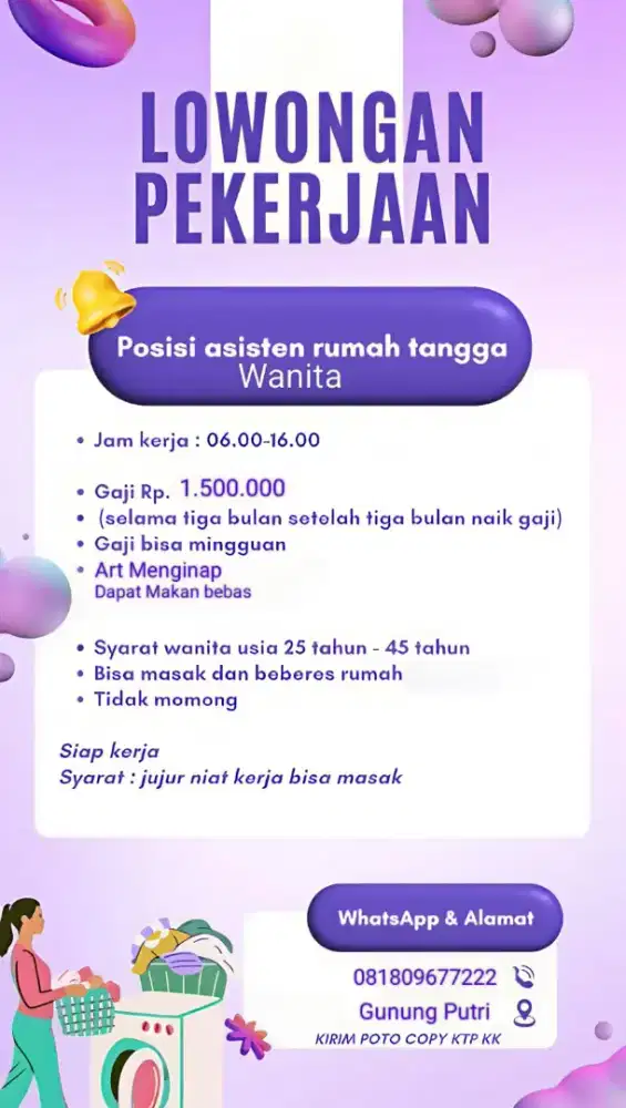 Dicari ART Serius Kerja