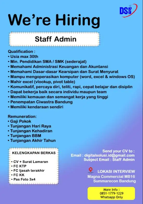 Open Loker Posisi Staf Admin Sales & Operational