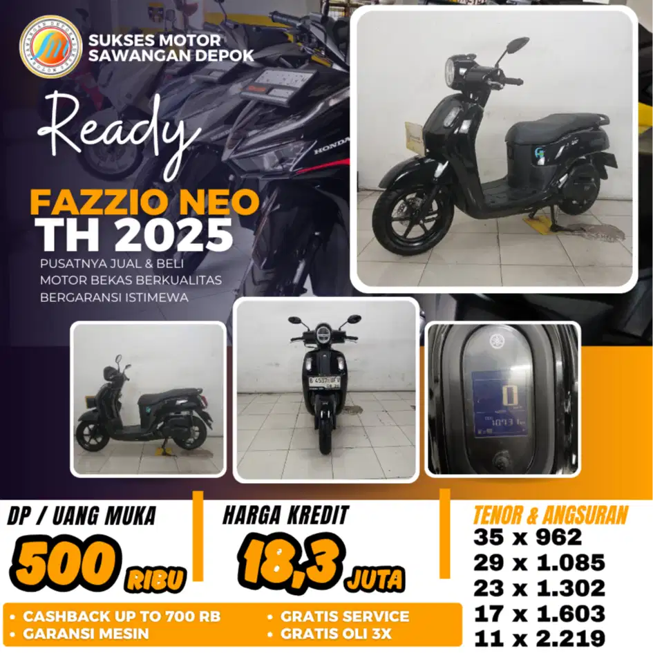 FAZZIO NEO TH 2025 UNIT MULUS BISA KREDIT DP 500 DI SUKSES MOTOR
