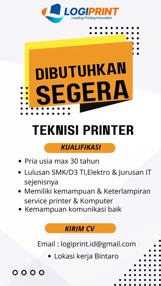 Lowongan Kerja Teknisi Printer