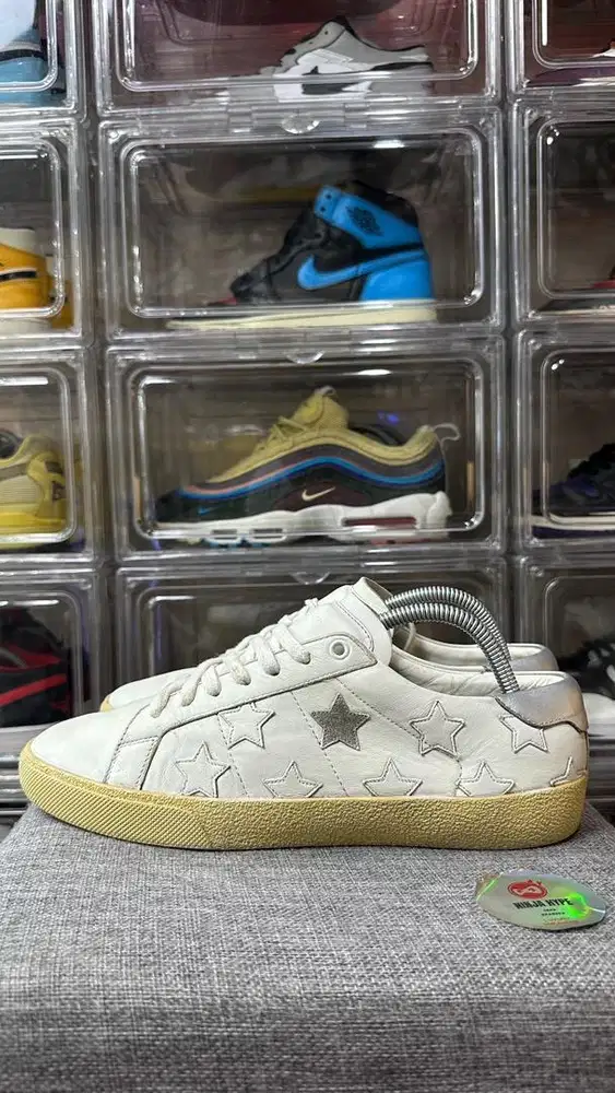 SAINT LAURENT WHITE LEATHER STAR ALPHA LOW TOP SNEAKERS