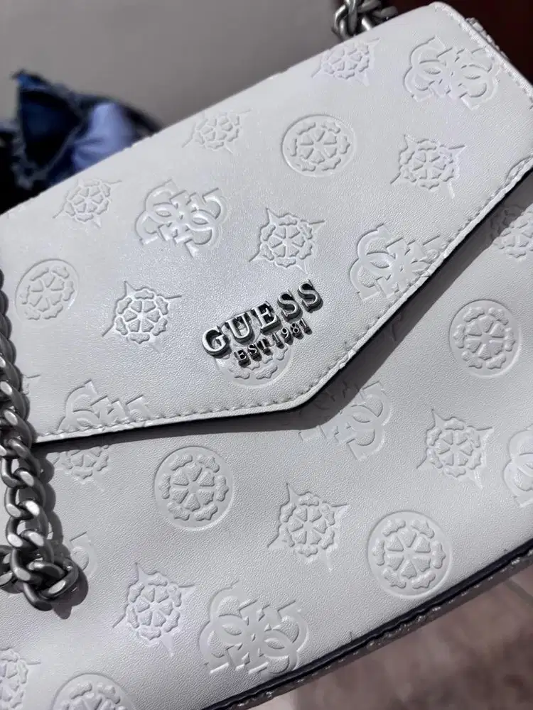 White GUESS Galeria Convertible Crossbody Flapbag