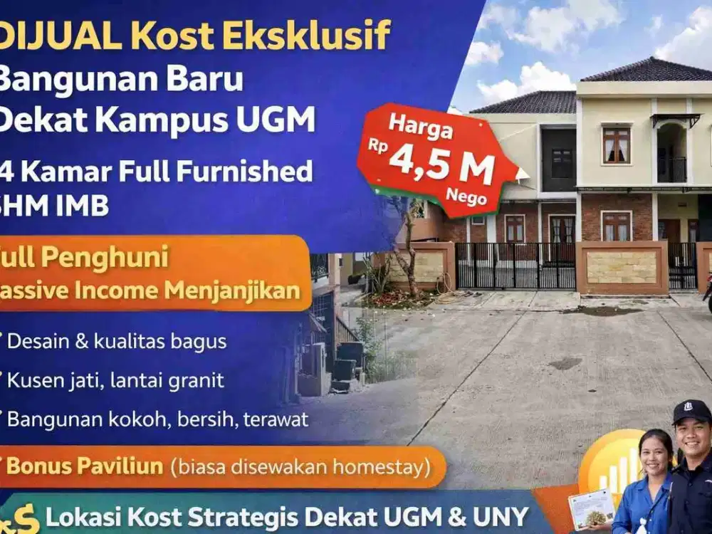 Jual Kost Baru Dekat UGM 14 Kamar Full Furnished SHM Bonus Paviliun