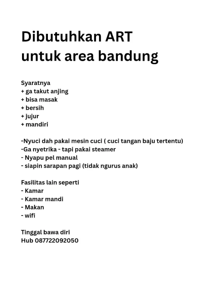 Dibutuhkan ART area bandung