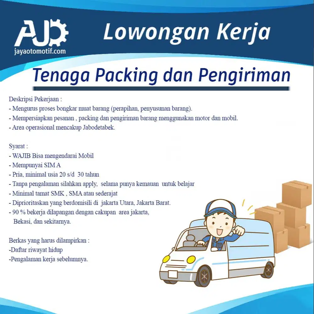 JAKARTA BARAT/UTARA: TENAGA PACKING DAN PENGIRIMAN