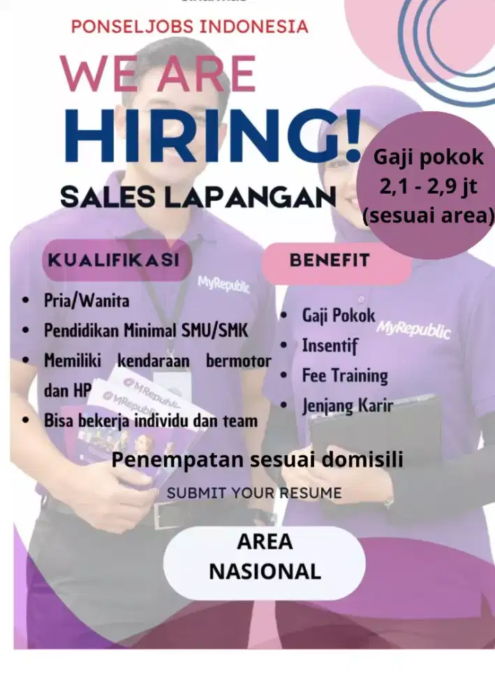 Dibutuhkan sales lapangan internet wifi