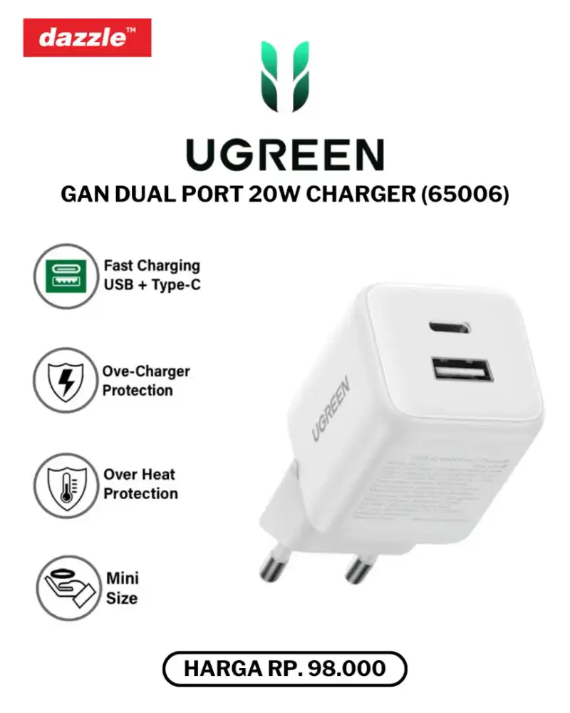UGREEN GAN CHARGER DUAL PORT 20W (65006)
