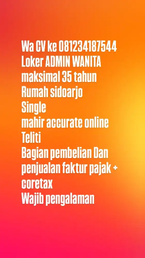 Lowongan admin perempuan