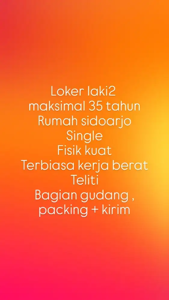 Loker orang bagian gudang laki2