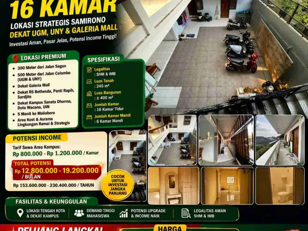 Kost 16 Kamar Samirono Dekat UGM & UNY – Lokasi Premium!