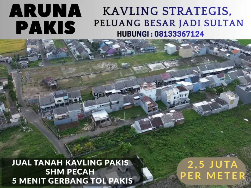 Jual Kavling 3 Menit Exit Tol Pakis Malang SHM Split