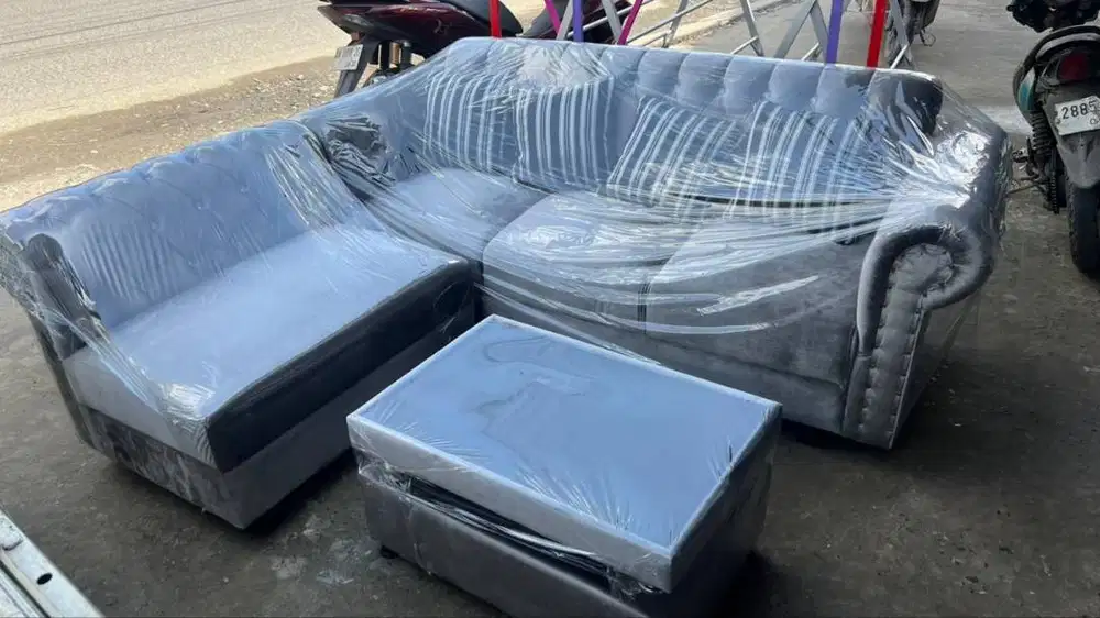 Kursi Tamu Sofa L Kancing Full Bludru
