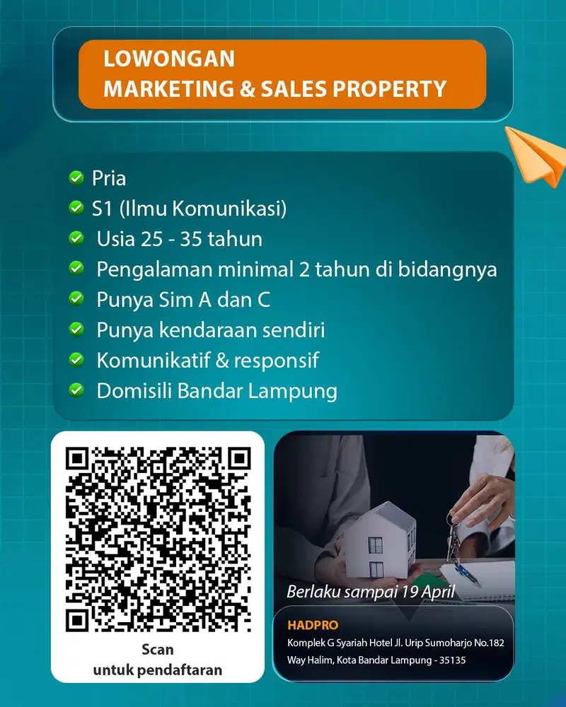 Dibutuhkan Marketing & Sales Property