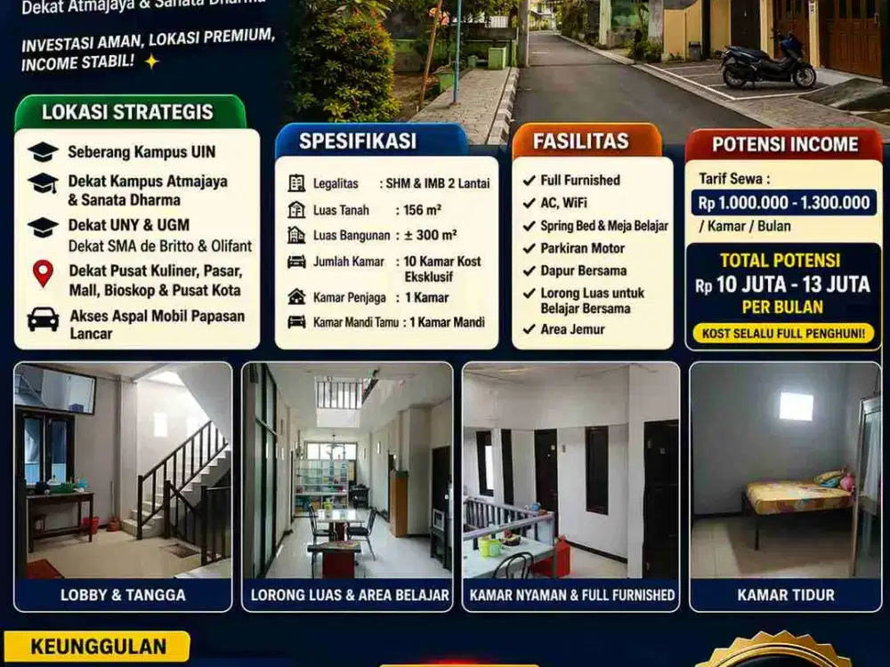 Kost 10 Kamar Depan UIN – Full Penghuni, SHM IMB!