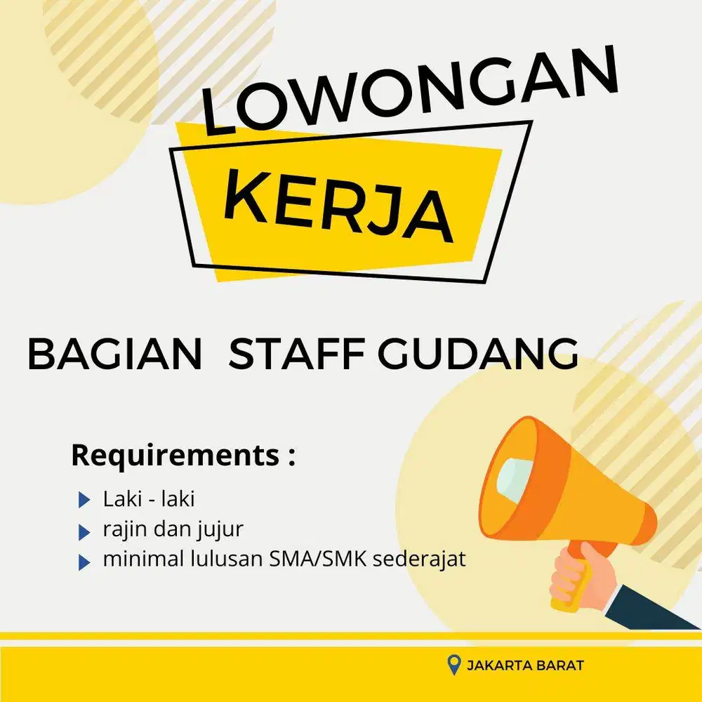 DIBUTUHKAN SEGERA KARYAWAN GUDANG (LAKI-LAKI) Lokasi: Semanan, Jakarta