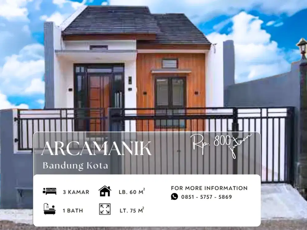 Rumah Dijual Arcamanik Bandung – Rumah Minimalis Modern Baru 3 Kamar Siap Huni
