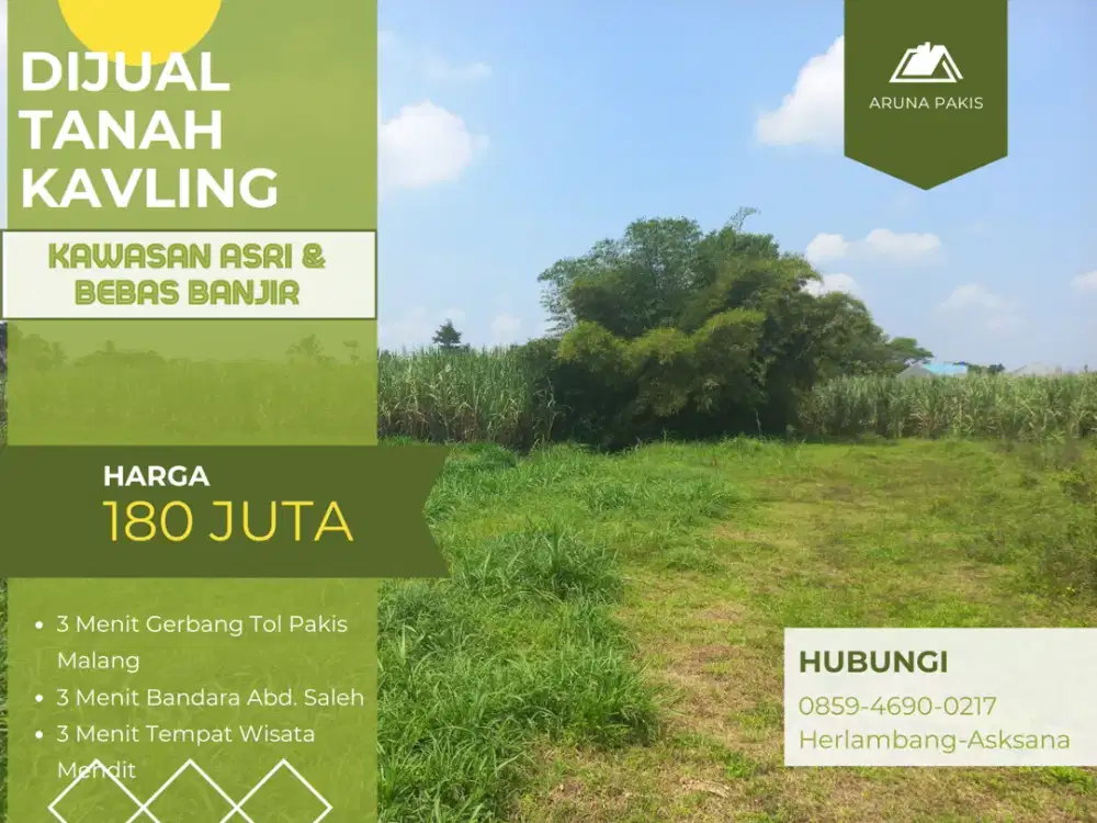 3 Menit Exit Tol Pakis Malang Kavling Dijual Untuk Dibangun Rumah Sertifikat