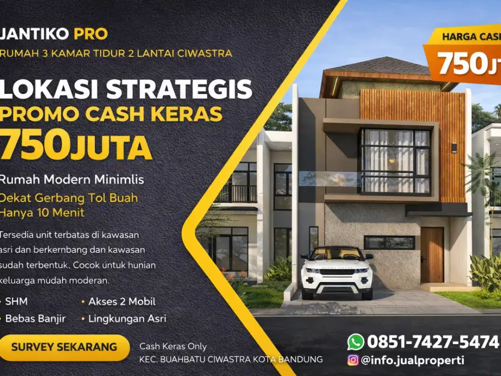 Rumah 2 Lantai Ciwastra Bandung – 3 Kamar Tidur, Dekat Tol Buah Batu Harga 750 Juta