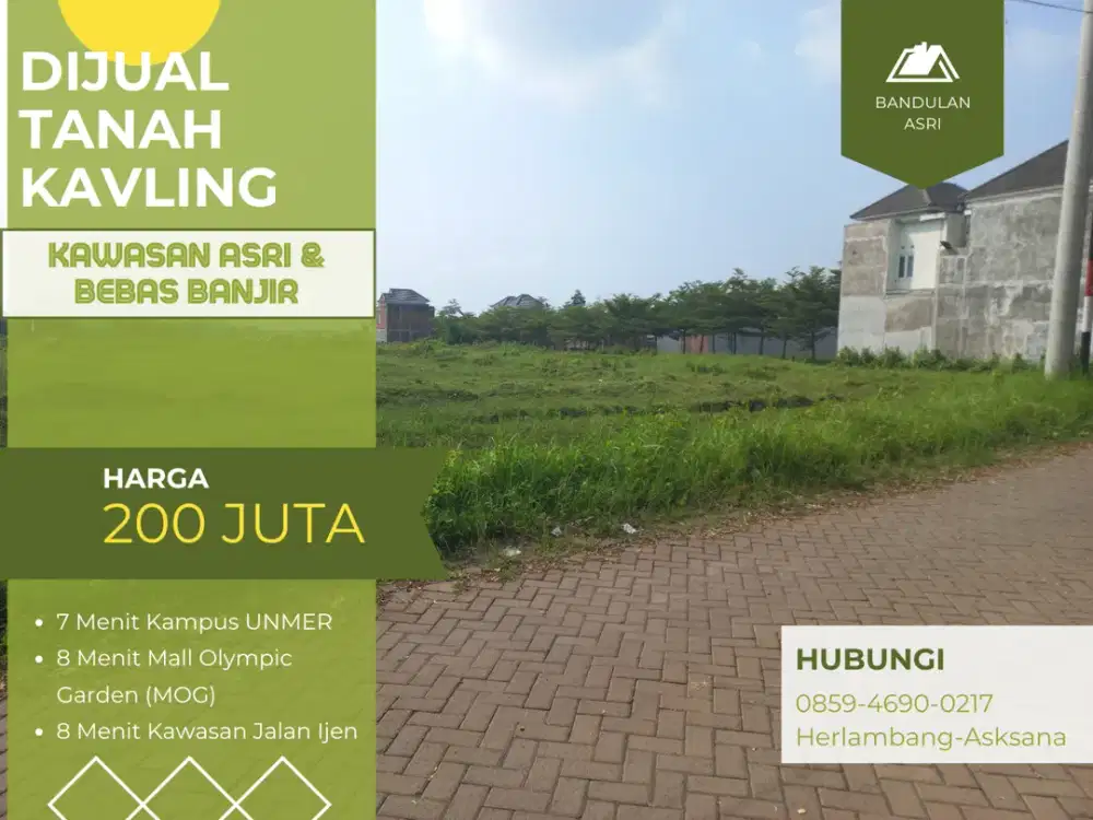 5 Menit Kampus UNMER Malang Untuk Dibangun Rumah Tanah Dijual SHM Split