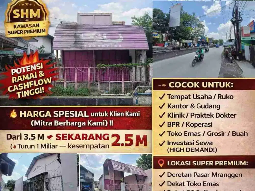 Termurah Tanah Dan Bangunan Di Area Pasar Mranggen Cocok Untuk Toko Tempat Usaha Dan Gudang Atau Kantor,Lokasi Premium Depan Bank BCA Sebelah BPR Dekat Toko Emas dan Dekat RS Pelita Anugerah Mranggen Semarang