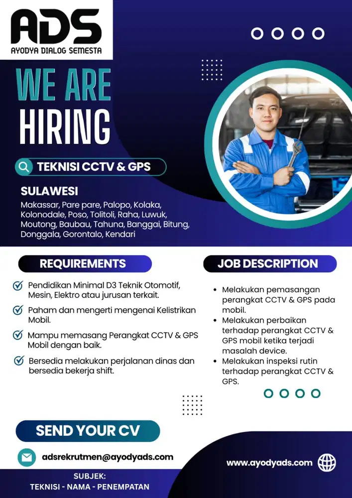 WE’RE HIRING!  punya skill di bidang teknisI CCTV & GPS
