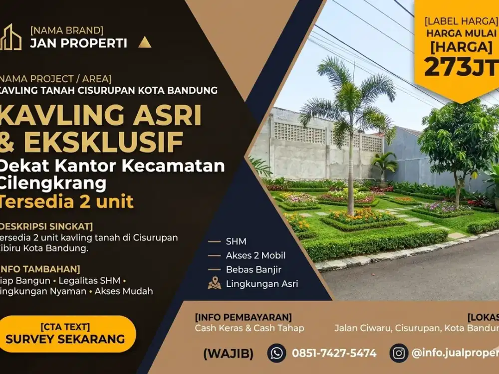 Dijual Kavling Tanah Cisurupan Bandung, SHM Siap Bangun Dekat Kantor Kecamatan Cilengkrang
