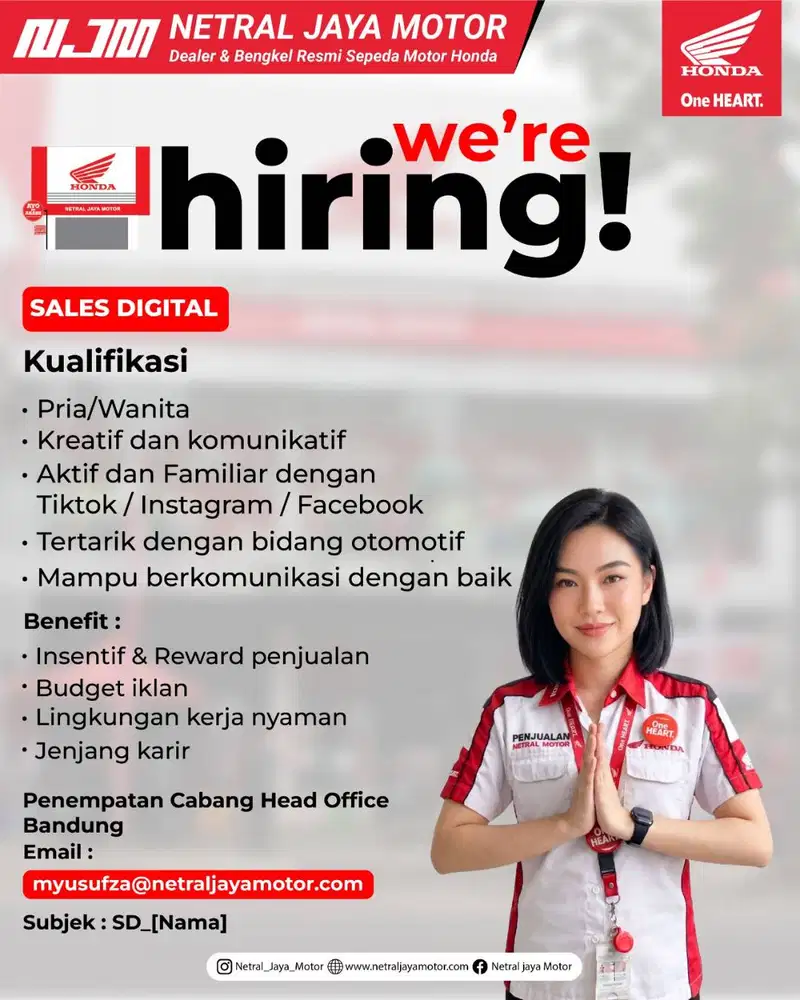 LOKER HONDA SALES DIGITAL HONDA NETRAL JAYA MOTOR