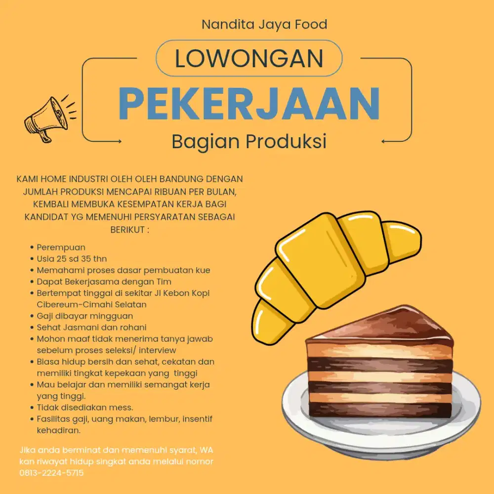 Dibutuhkan segera bag Produksi