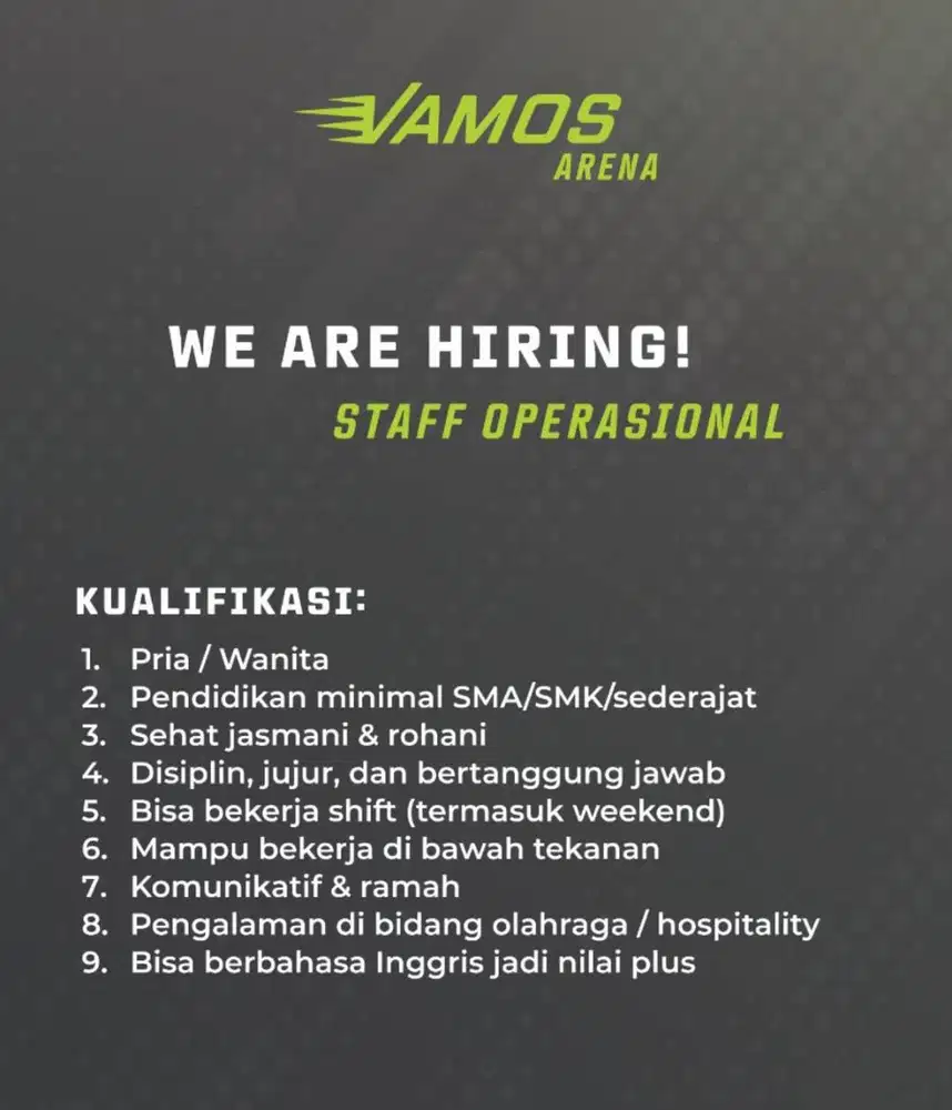 We Are Hiring Staff Operasional