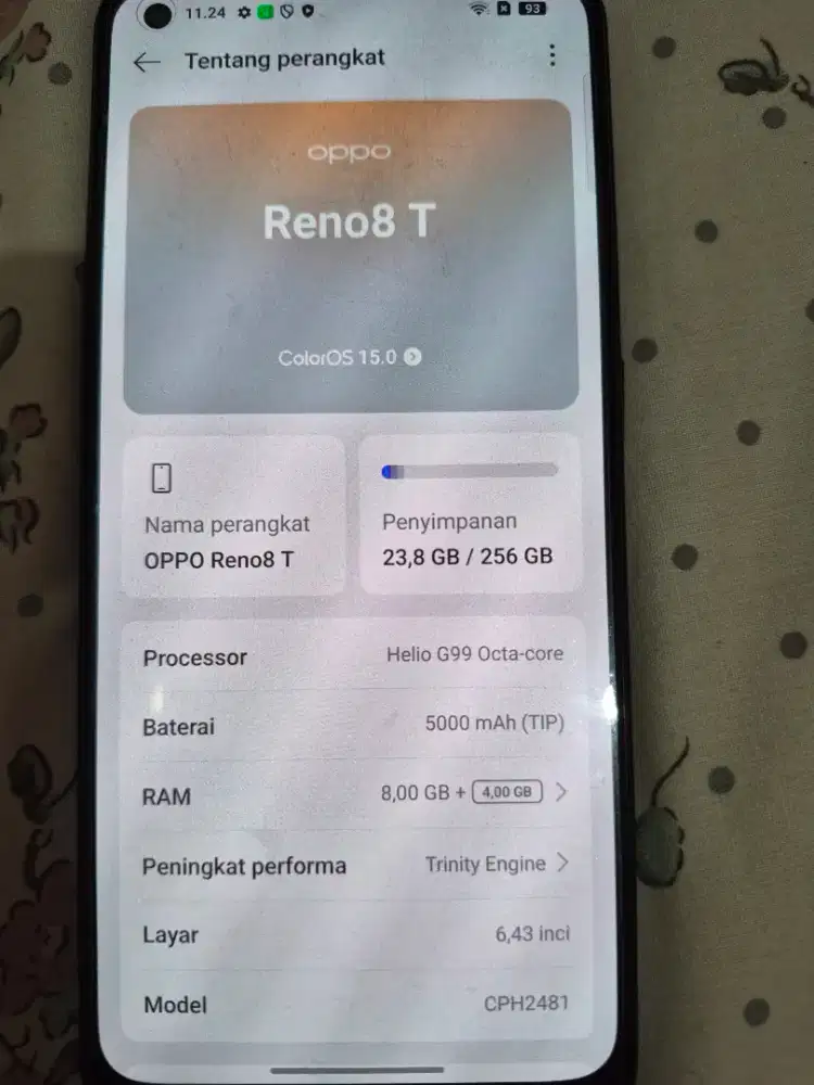 oppo reno 8 t . 5g , ram 8/256