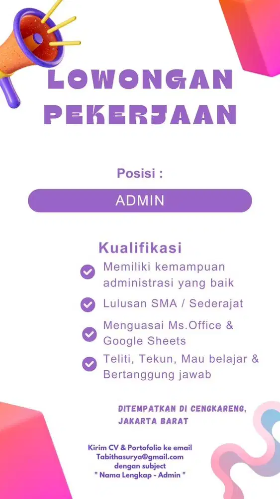 DIBUTUHKAN SEGERA STAFF ADMIN