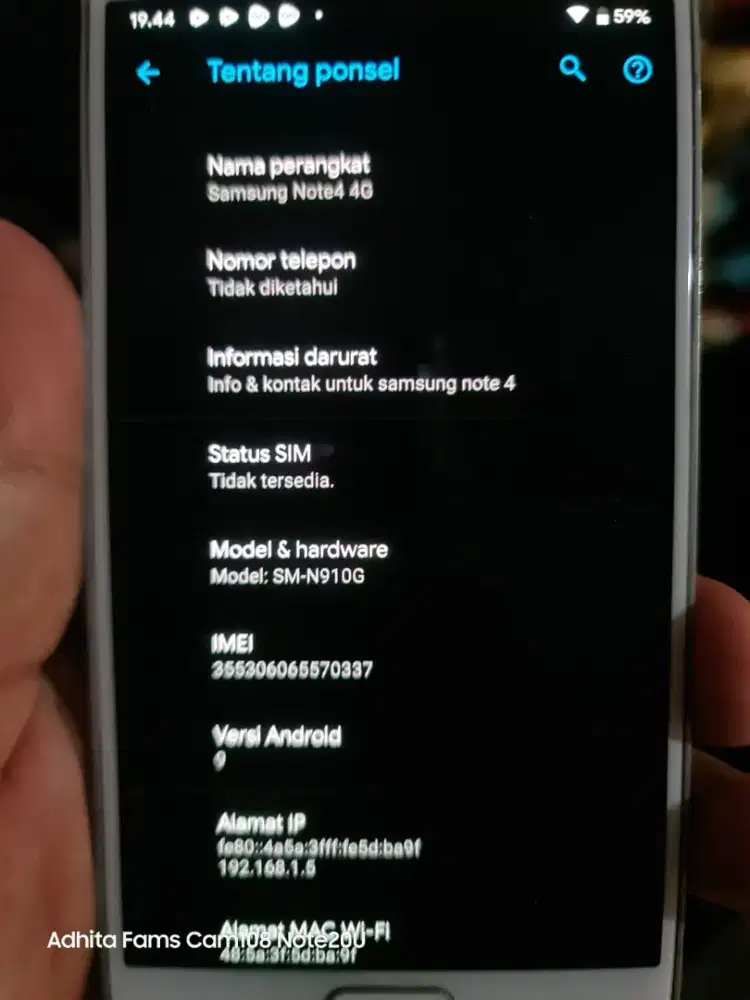 Samsung Note 4 LTE 3/32 udah costum os 9 google masih enak