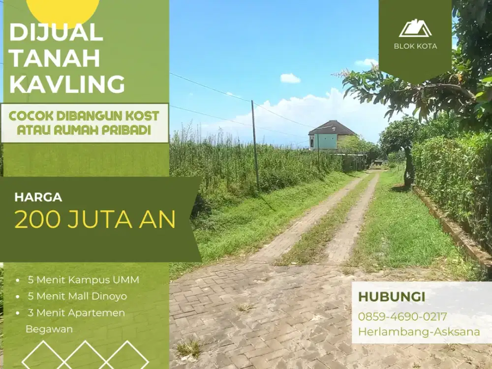 SHM Cocok Bangun Kos Kosan Kavling Perumahan 5 Menit Kampus Brawijaya Malang