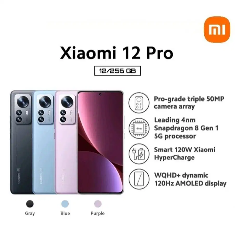 XIAOMI 12 PRO (5G) 12/256GB Purple Mulus Fullset
