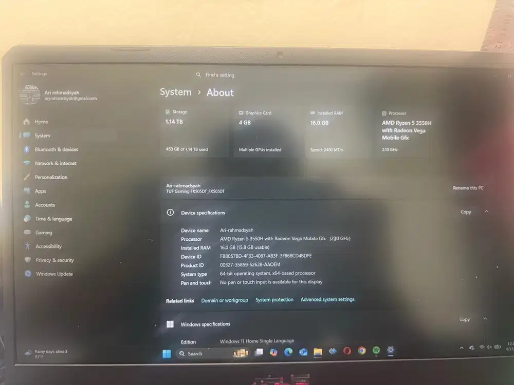 ASUS TUF FX505DT GTX1650 SSD 1TB MULUS NO MINUS