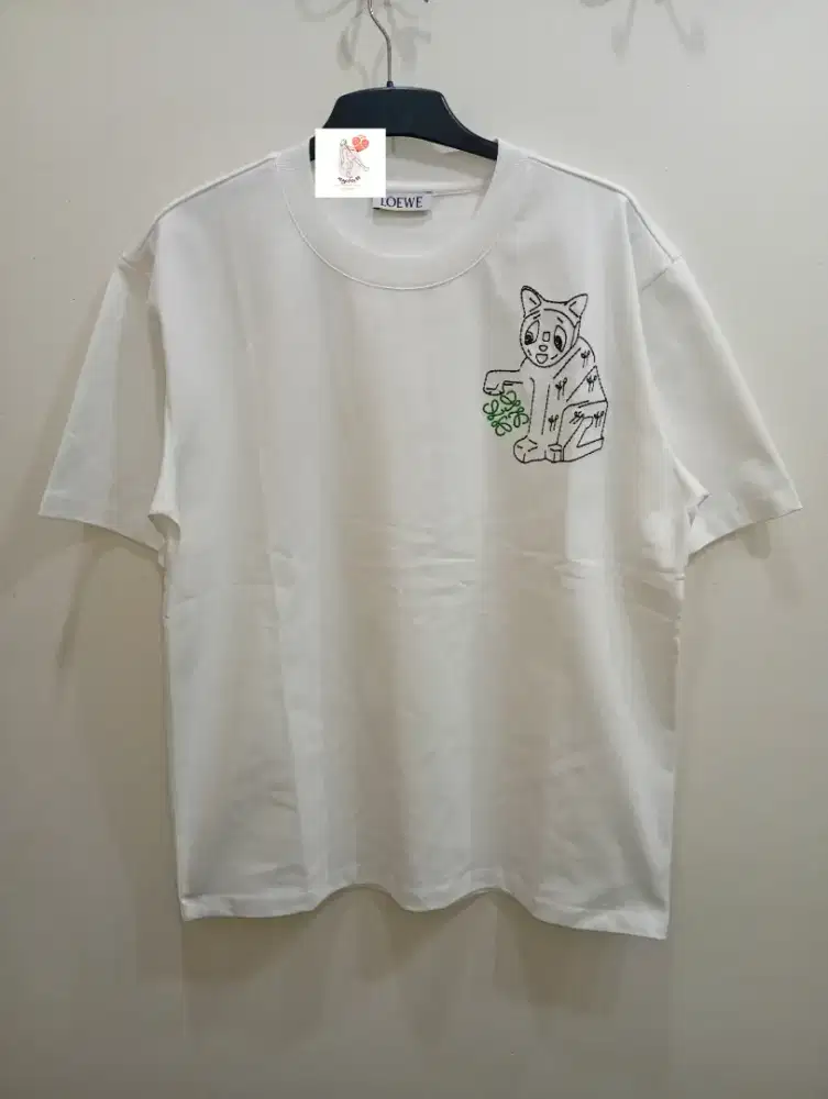 LOEWE LUCKY CAT EMBROIDERED T-SHIRT WHITE