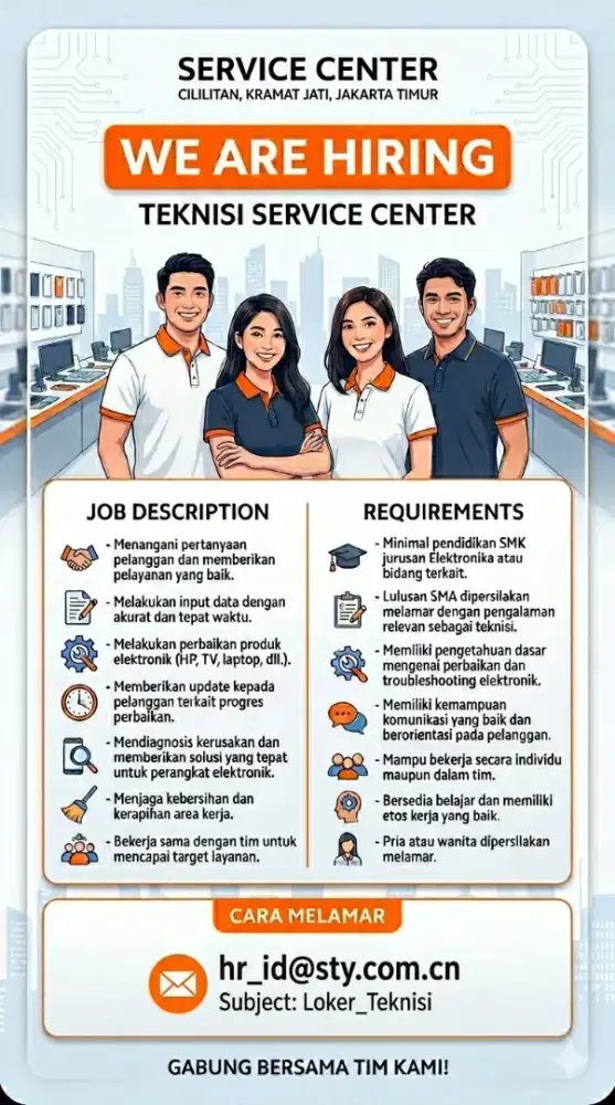 Loker Teknisi untuk Service Center