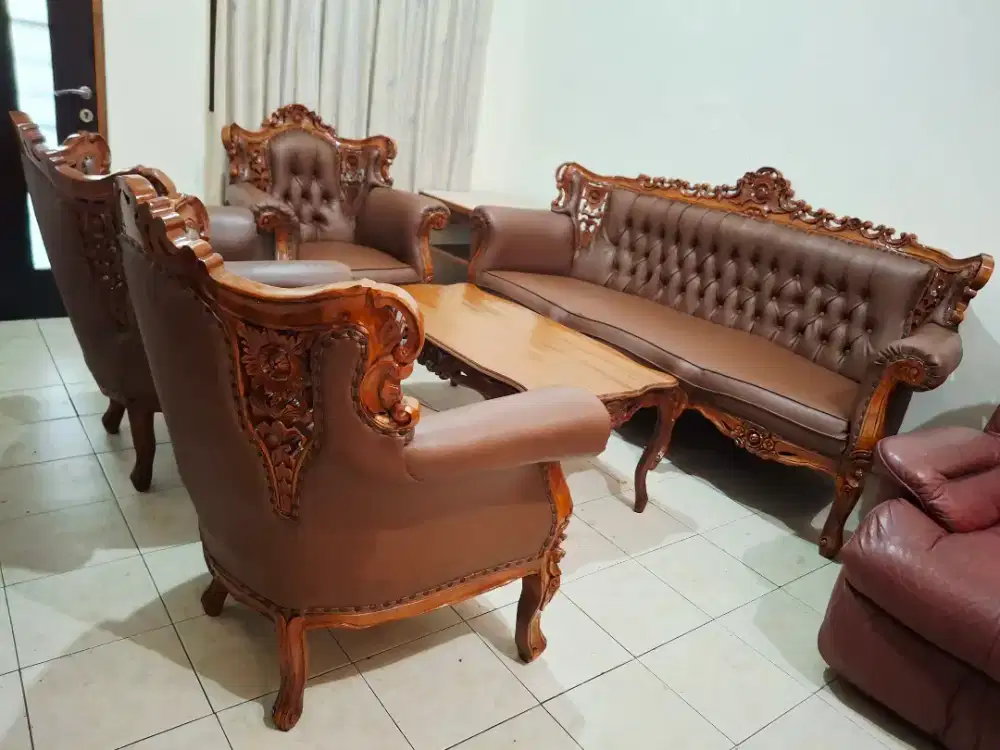 Kursi Tamu Jati Set Sofa Bangku Meja Ruang Kayu Ukir Antik Klasik 3111