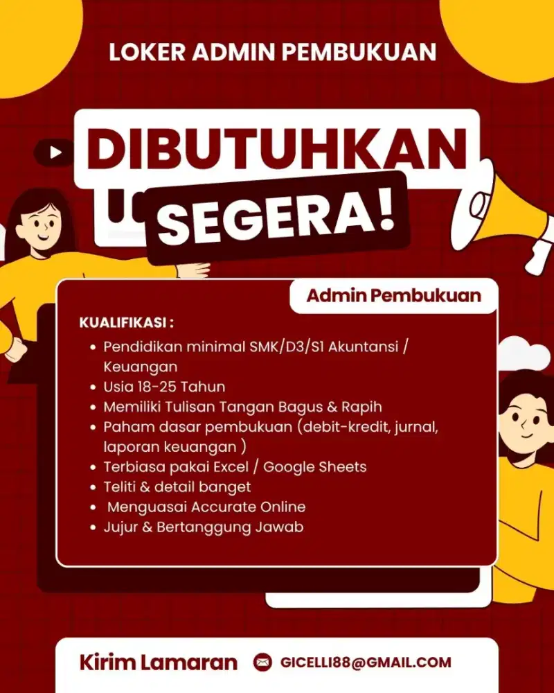 LOWONGAN PEKERJAAN ADMIN PEMBUKUAN - ADMIN PEMBUKUAN BERPENGALAMAN