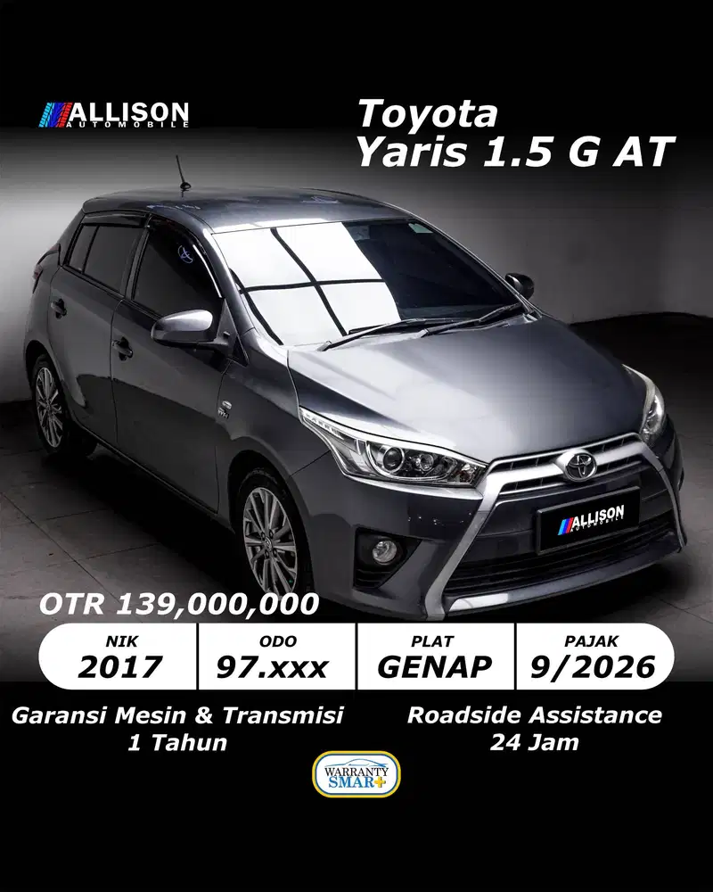 [ON DEMAND!!!] Toyota Yaris 1.5 G AT 2017 NoPol Genap