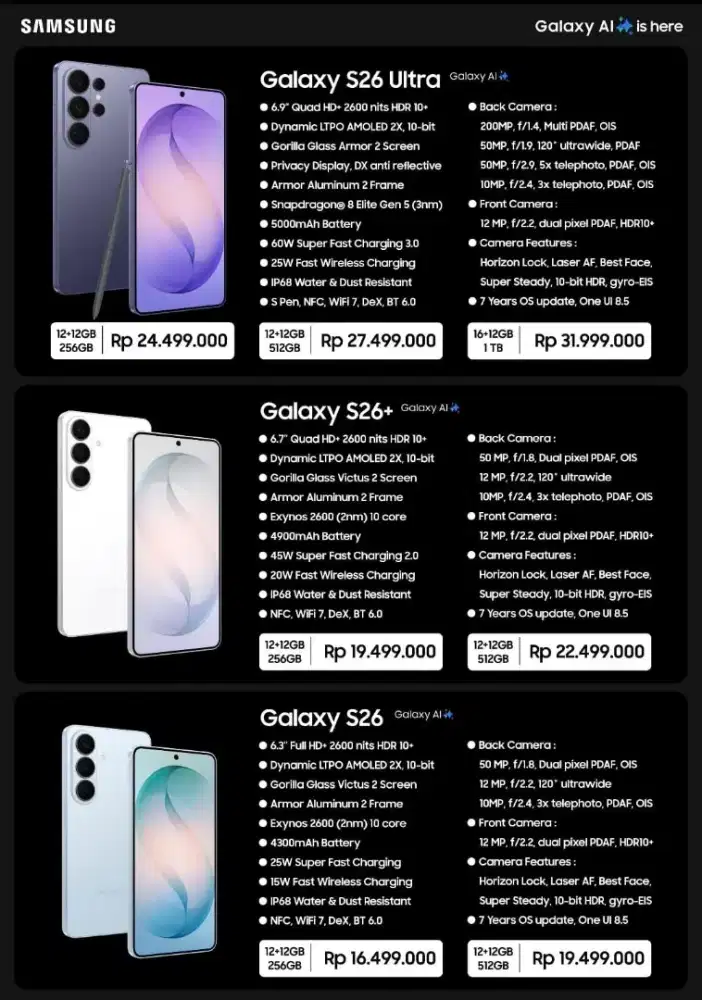 Samsung S26 basic cicilan 0% pake kartu kredit