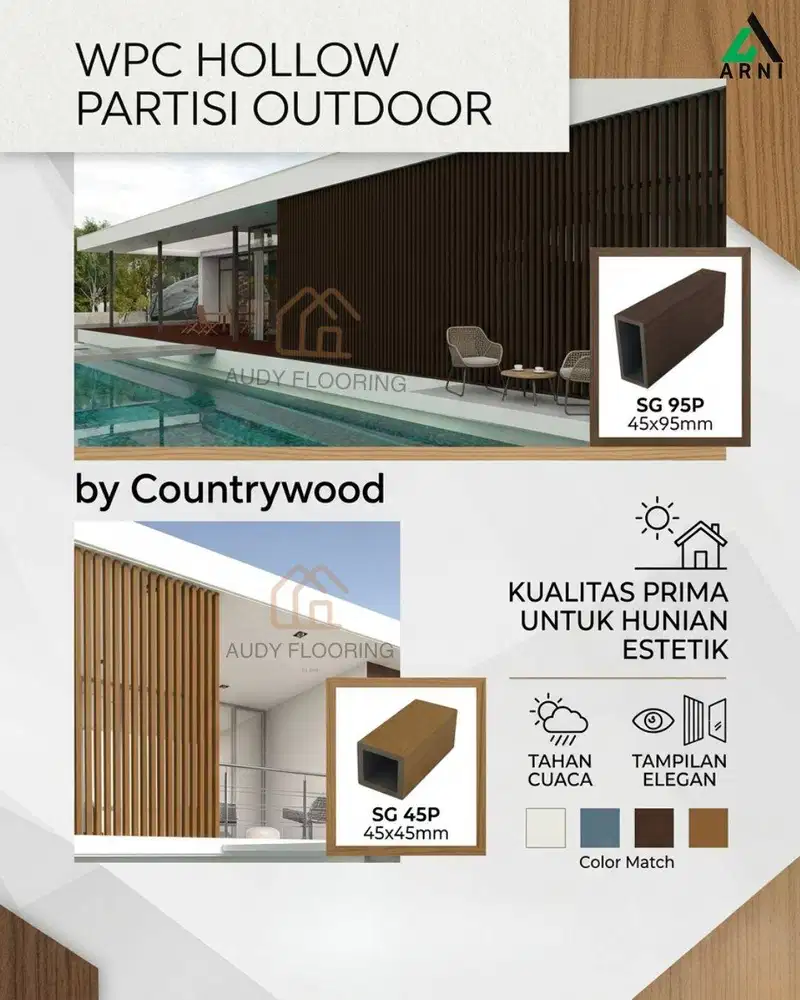 WPC Outdoor Partisi Hollow Countrywood | Kisi Kisi Partisi Outdoor | P