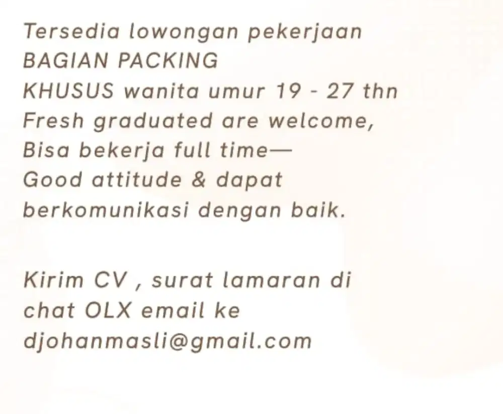 Lowongan kerja packing online