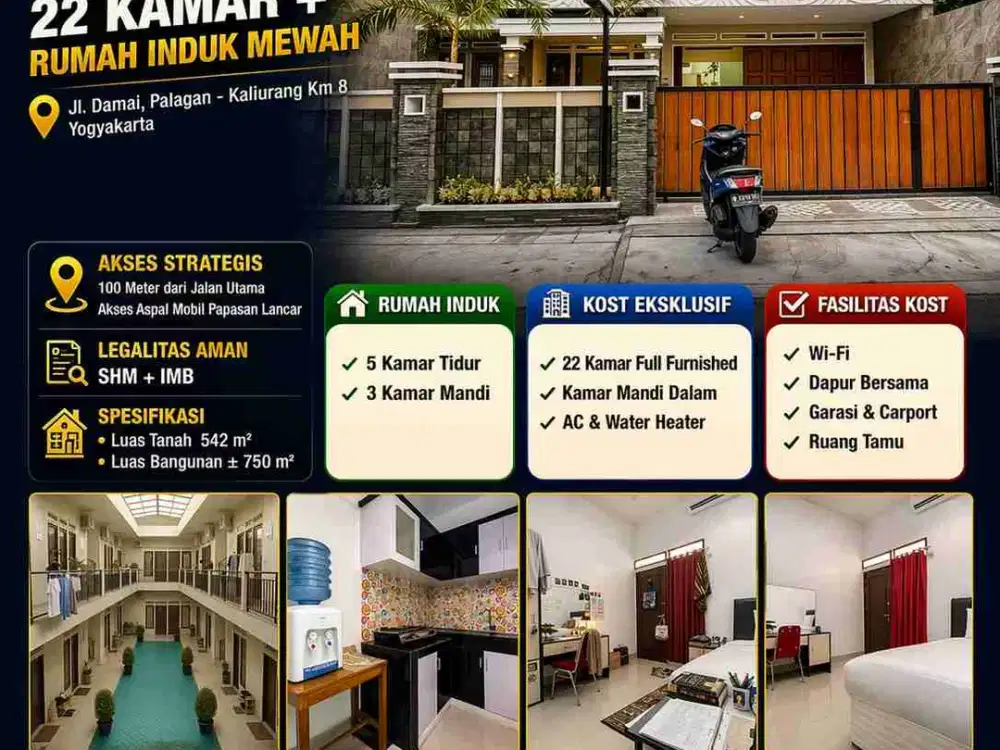Kost Eksklusif 22 Kamar + Rumah Mewah Palagan Km 8 | Full Furnished | Area Premium