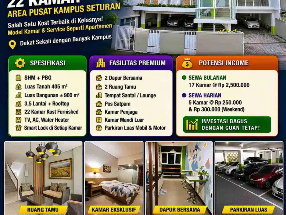 Kost Eksklusif 22 Kamar Seturan | Konsep Apartemen | Full Furnished & Smart Lock