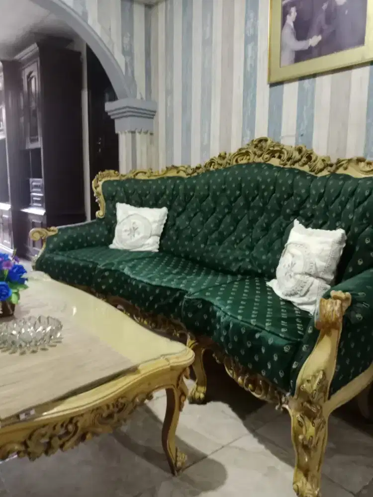 dijual set meja tamu bahan kayu jati asli