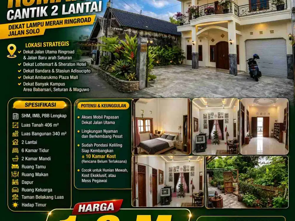 Rumah Cantik 2 Lantai Tanah Luas 406m² – Potensi Kost 10 Kamar Dekat Ringroad & Bandara