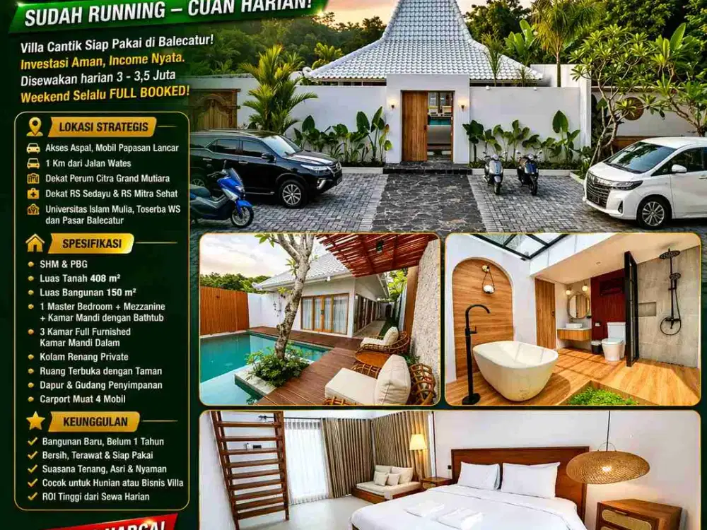 VILLA EKSKLUSIF PRIVATE POOL – SUDAH RUNNING, CUAN TIAP HARI!