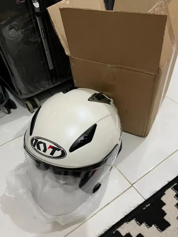 Helm Kyt Galaxy Flat R Solid White Double Visor Anti Theft Original
